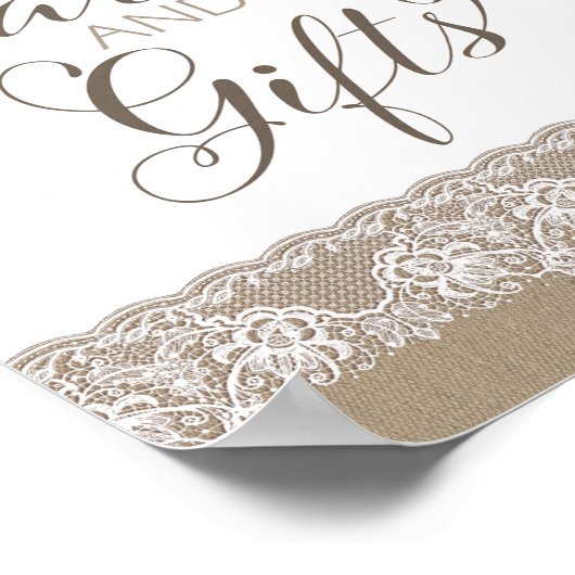 Poster Mariage rustique Burlap et dentelle, panneau de Fê (Coin)