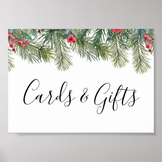 Poster Mariage Rustique Hiver Baies Pins Verdure (Devant)