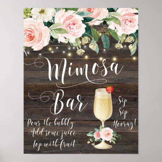 Poster Mariage Rustique Mimosa Bar Signal rose (Devant)