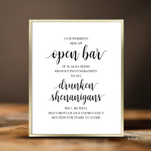 Poster Mariage Rustique Moderne : Bar Ouvert et Shenaniga