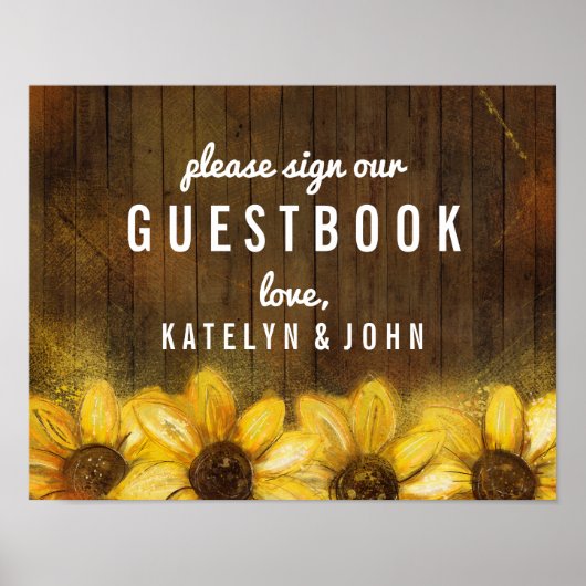 Poster Mariage Rustique Tournesols S'il vous plaît signer (Devant)