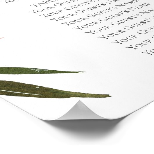 Poster Mariage Seating Chart Élégante Rose blanche (Coin)