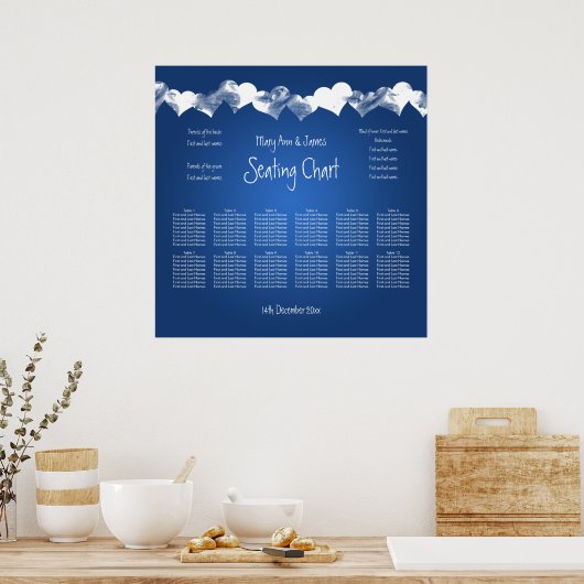 Poster Mariage Sièges Graphique Grunge Coeurs Bleu (Cuisine)