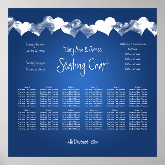 Poster Mariage Sièges Graphique Grunge Coeurs Bleu (Devant)