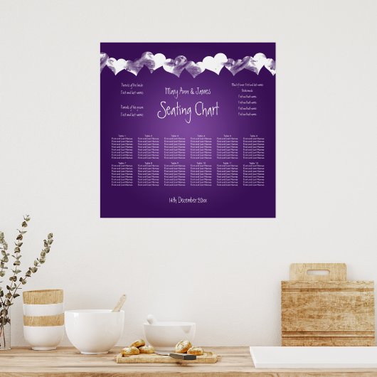 Poster Mariage Sièges Graphique Grunge Coeurs pourpre (Cuisine)