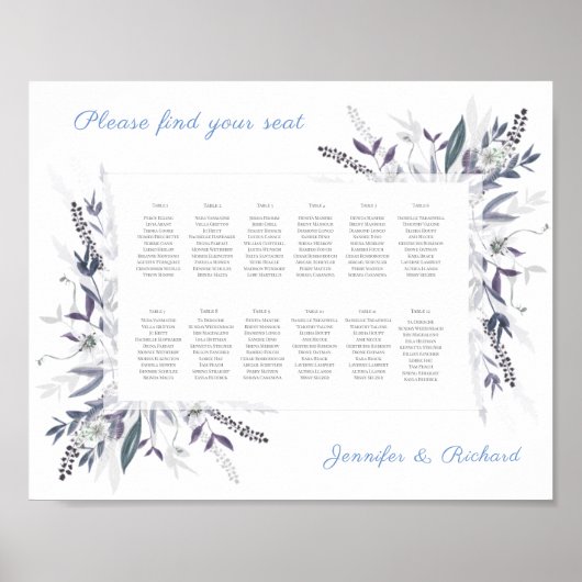 Poster Mariage Sièges Graphique Poètes jardin, DUSKY BLUE (Devant)