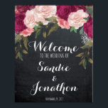 Poster Mariage Signal de bienvenue chalkboard floristes b<br><div class="desc">Un beau panneau d'accueil à effet de tableau noir, orné de fleurs d'aquarelle bordeaux et roses. Cliquez sur le bouton personnaliser pour modifier les champs de texte en fonction de vos besoins personnels. Un design très élégant, avec beaucoup d'objets assortis dans la collection. Quelques graphiques utilisés à partir de TwigsAndTwineArt.com...</div>