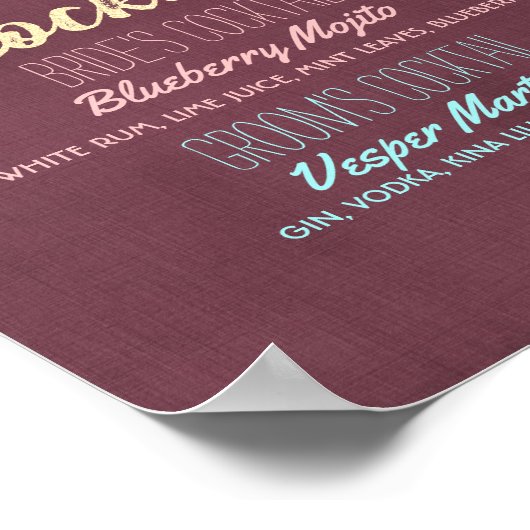 Poster Mariage Signature Boire Menu Bourgogne Golden Rose (Coin)