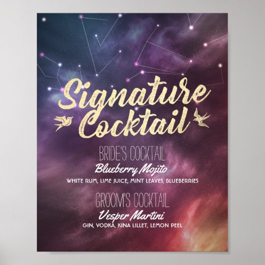 Poster Mariage Signature Boire Menu Galaxy Constellations (Devant)