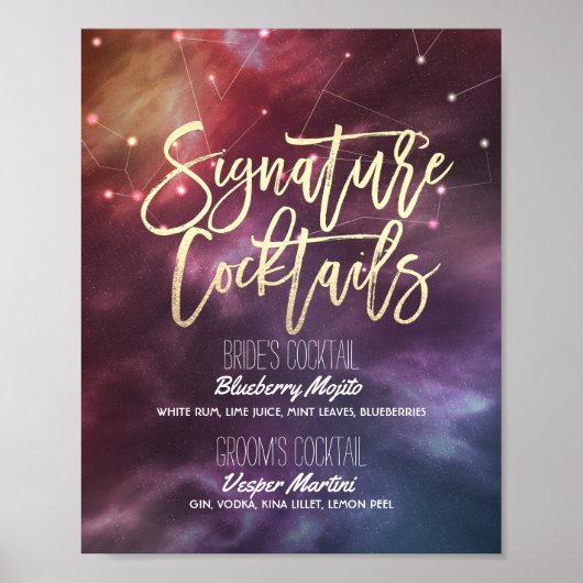 Poster Mariage Signature Boire Menu Galaxy Constellations (Devant)