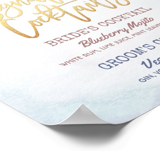 Poster Mariage Signature Boire Menu Turquoise Gold Agate  (Coin)