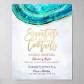 Poster Mariage Signature Boire Menu Turquoise Gold Agate  (Devant)