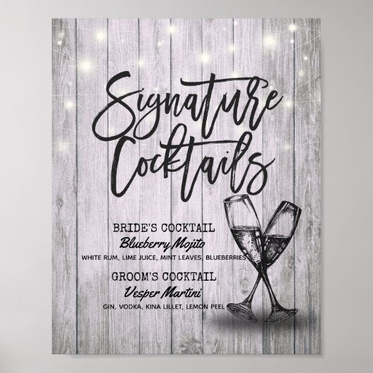 Poster Mariage Signature Boisson Menu Champagne Verre Boi (Devant)