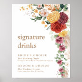 Poster Mariage Signature Boissons Fleurs Boho Rustiques (Devant)