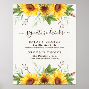 Poster Mariage Signature Boissons Rustique Boho Sunflower