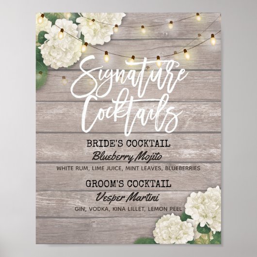 Poster Mariage Signature Cocktail Boisson Menu Fleurs de (Devant)
