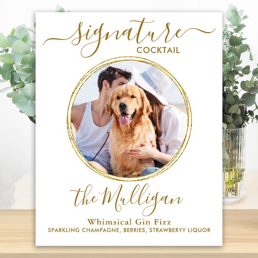 Poster Mariage Signature Cocktail Gold Custom Photo pour