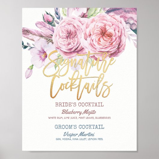 Poster Mariage Signature Cocktail Menu Boho Floral (Devant)