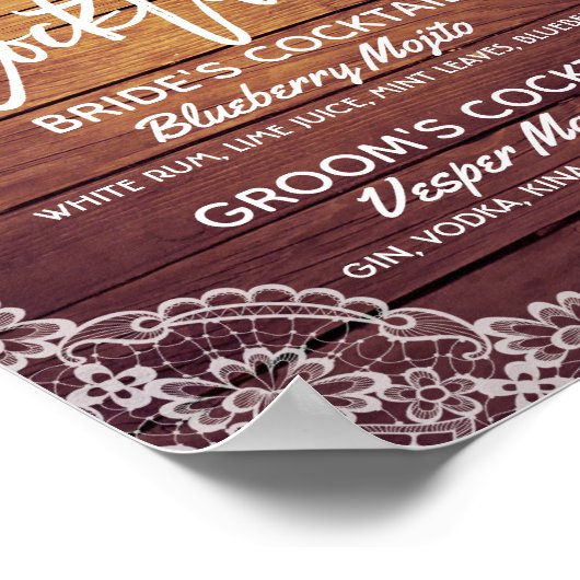 Poster Mariage Signature Cocktail Menu Boisson Bois Flora (Coin)