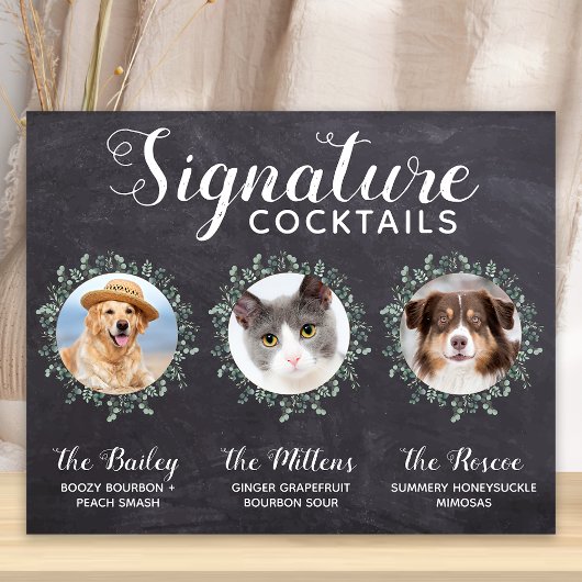 Poster Mariage Signature Cocktails Animaux 3 Photos Bar B