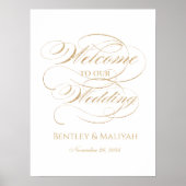 Poster Mariage signe d'accueil élégant or calligraphie (Devant)