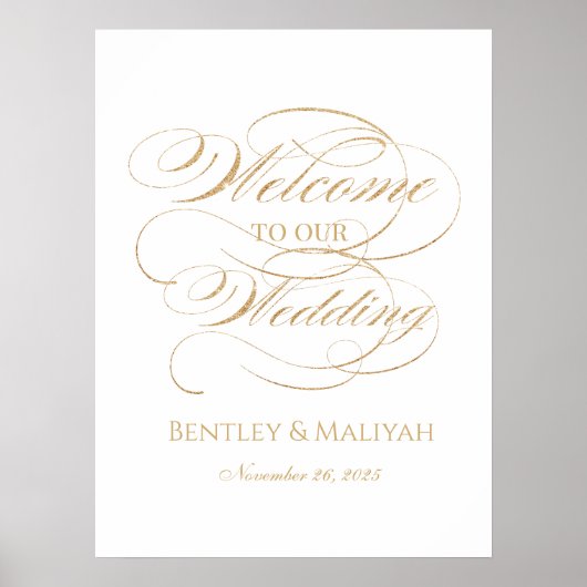 Poster Mariage signe d'accueil élégant or calligraphie (Devant)
