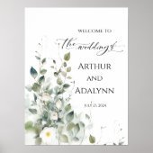 Poster Mariage signe d'accueil élégant vert et rose (Devant)