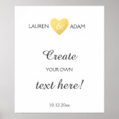 Poster Mariage signe faux coeur or, texte personnalisé mo (Devant)