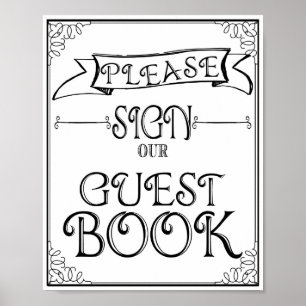 Poster Mariage signe S'il vous plaît signer notre livre d