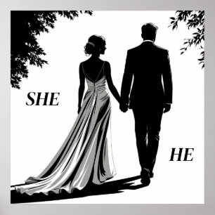 Poster Mariage Silhouette d'une mariée et d'un marié