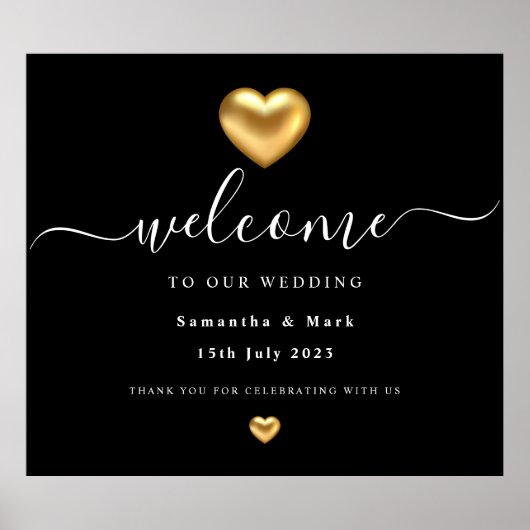 Poster Mariage simple moderne Gold Heart (Devant)