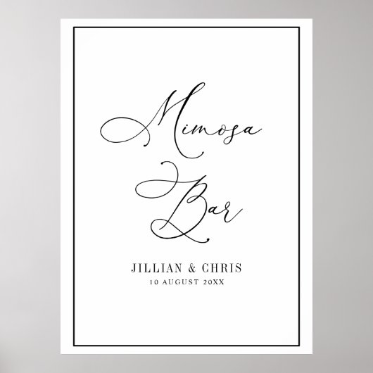 Poster mariage simple noir et blanc signe barre mimosa (Devant)