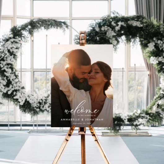Poster Mariage simple photo de bienvenue eucalyptus