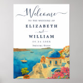 Poster Mariage Skyline Santorini Grèce Watercolor (Devant)