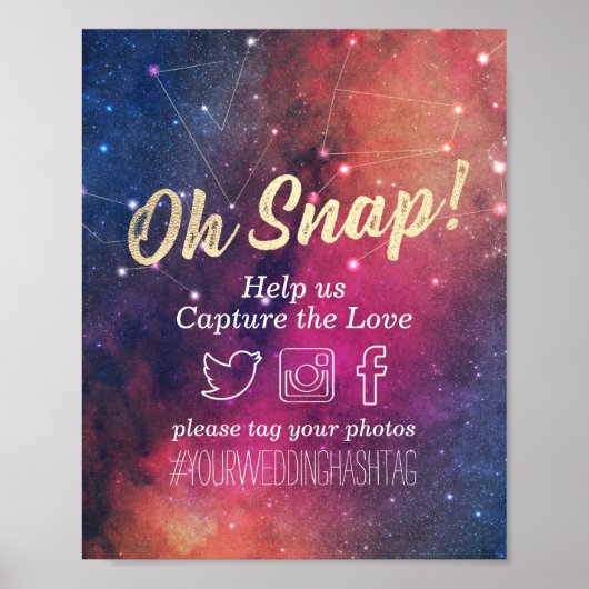 Poster Mariage Snap Hashtag Galaxy Nebula Constellations (Devant)