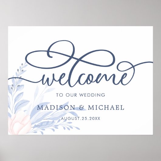 Poster Mariage Succulent bleu moderne Chant de bienvenue (Devant)