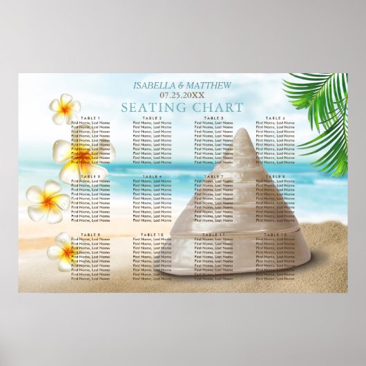 Poster Mariage sur la plage - Carte des places (Devant)