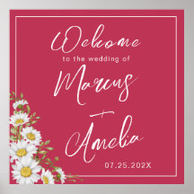Poster Mariage tendance Magenta & White Daisies