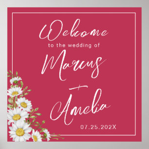 Poster Mariage tendance Magenta & White Daisies