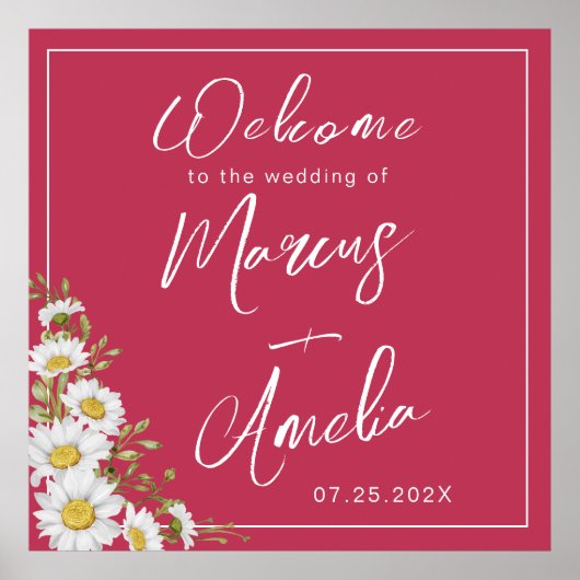 Poster Mariage tendance Magenta & White Daisies (Devant)