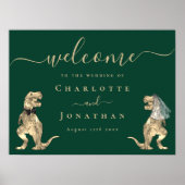 Poster Mariage Thème Dinosaure Bienvenue Vert Foncé (Devant)