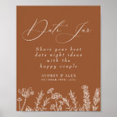 Poster Mariage Thème Fleur Sauvage Orange Brûlé Date Jar (Devant)