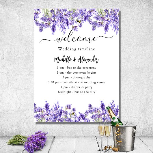Poster Mariage timeline programme lavande florales bienve