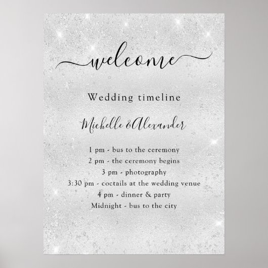 Poster Mariage timeline promgram argent parties scintilla (Devant)