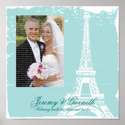 Poster Mariage Tour Eiffel bleu photo encadrée (Devant)