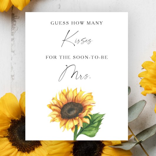 Poster Mariage tournesol - Jeu Combien de baisers