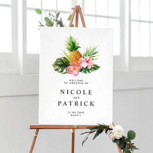 Poster Mariage Tropical Aquarelle Ananas et Verdure
