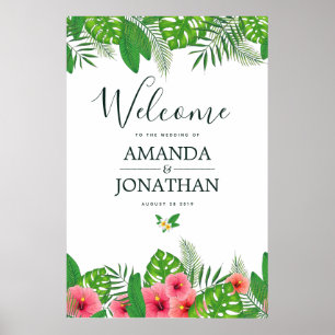 Poster Mariage tropical aquarelle Bienvenue