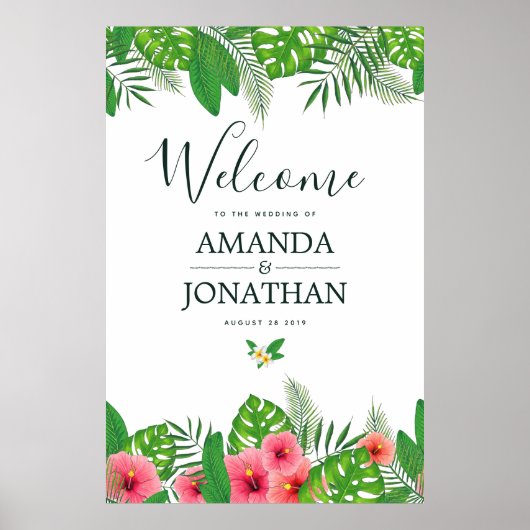 Poster Mariage tropical aquarelle Bienvenue (Devant)