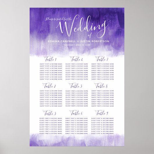 Poster Mariage ultra violet violet abstrait plan table (Devant)